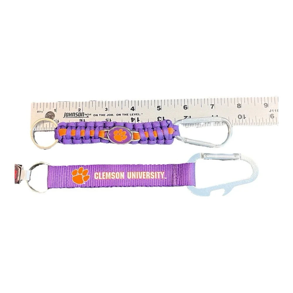 2 Clemson Tigers Paw Key Chains- Paracord W/ Carabiner & Lanyard W/Carabiner